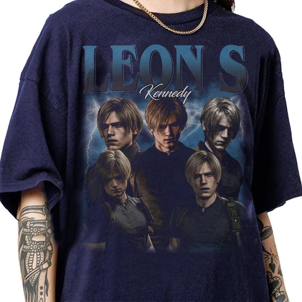 T-shirt Bootleg Vintage Retrò Anni '90 Leon Scott Kennedy Unisex Donna Estate Cotone Abbigliamento Moda Casual Maglietta a Maniche Corte Unisex
