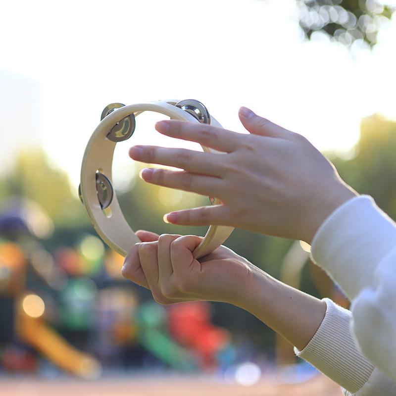 6 Inch Handbell Tambourine Metal Wooden Rattle Ball Percussion Hand Party