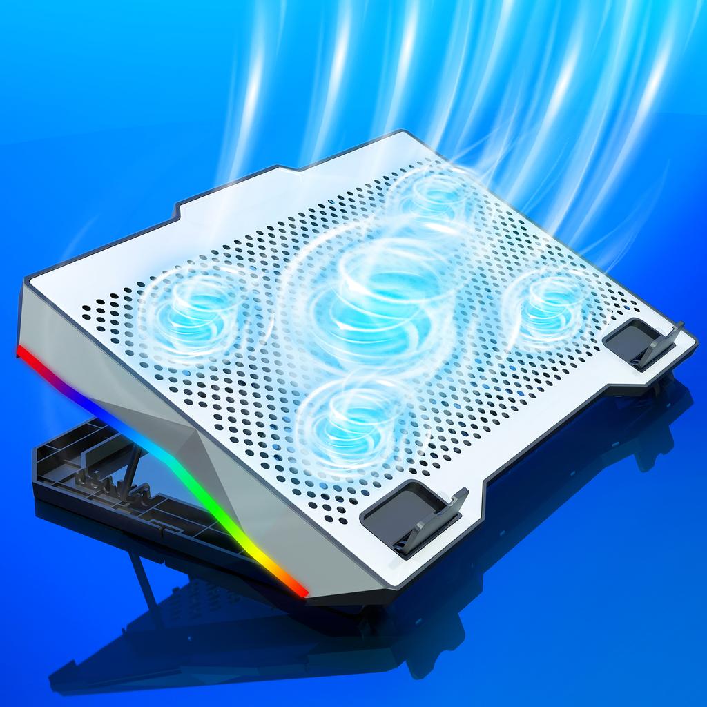 S605 RGB Light Laptop Cooling Pad Height Adjustable Gaming Notebook Cooler with Phone Holder