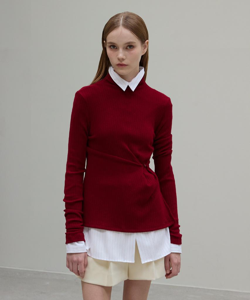NORMOR Draping High Neck Knit Burgundy