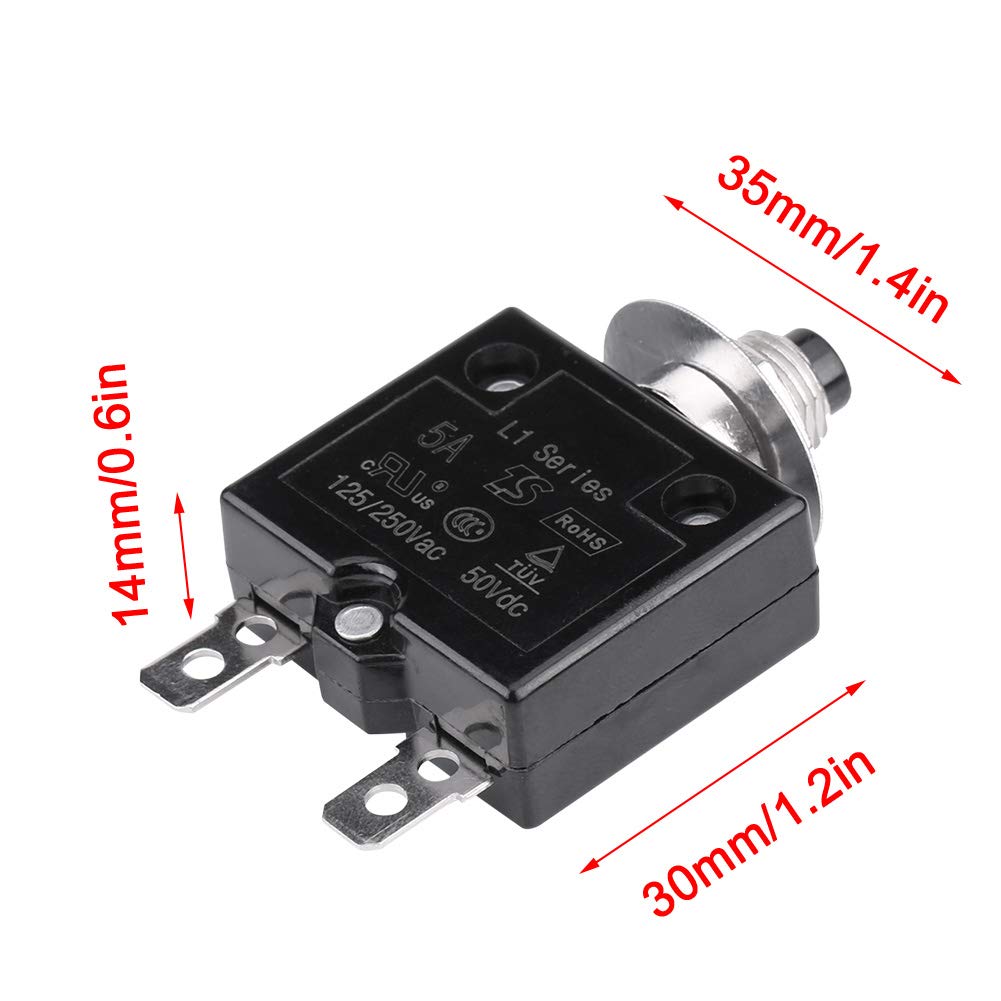 Thermal Circuit Breaker, Circuit Breaker 5A 8A 10A 15A 18A 20A 30A Optional Reset Thermal Switch, 125-250V AC 50V DC Over Current Overload Protector