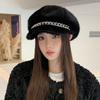Autumn and Winter Beret Cap Women's Imitation Mink Hair Thermal Ear Protection Hat Versatile Casual Retro Octagonal Hat Painter Hat