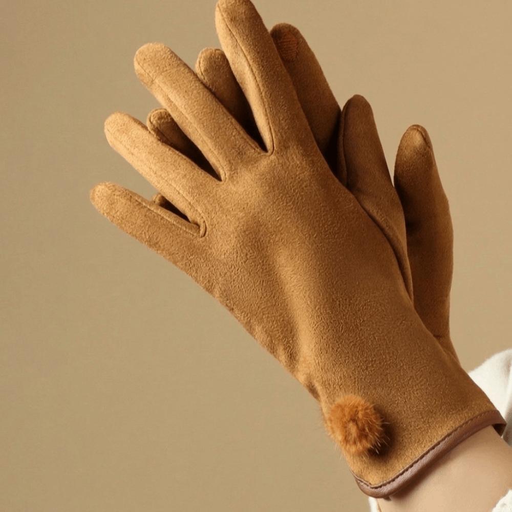 Windproof Suede Gloves Full Finger Cycling Mittens Vintage Winter Women's Gloves  Outdoor