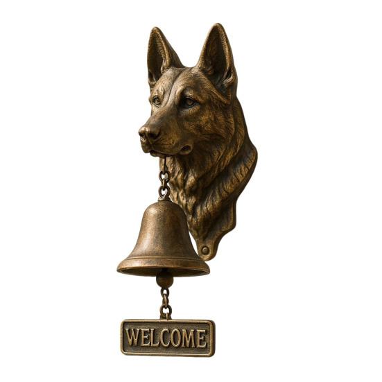 German Shepherd Welcome Bell Wall-Mounted Screaming Ghost Door Bell Retro Dog Door Bell with Welcome Sign for Front Porch Garden Door