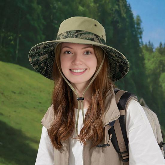 Bucket Hat Extra Large Brim Adjustable Fit Ethnic Style Cowboy Fisherman Hat Windproof Buckle Foldable Outdoor UV Blocking