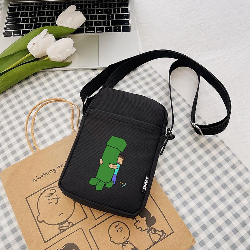 Printing Minecraft Pattern Canvas Single Shoulder Crossbody Bag Gift Fashion