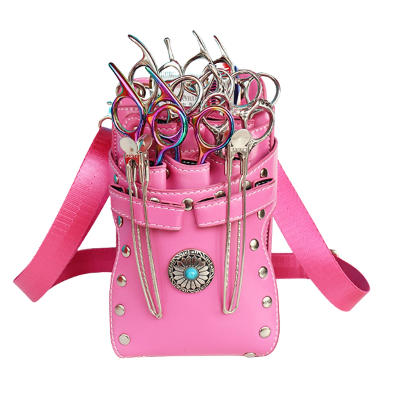 

Футляр для ножниц 7 пар Парикмахерские ножницы Триммер Профессиональная поясная сумка из ПУ кожи Кончо (розовый) [Использовал] розовый