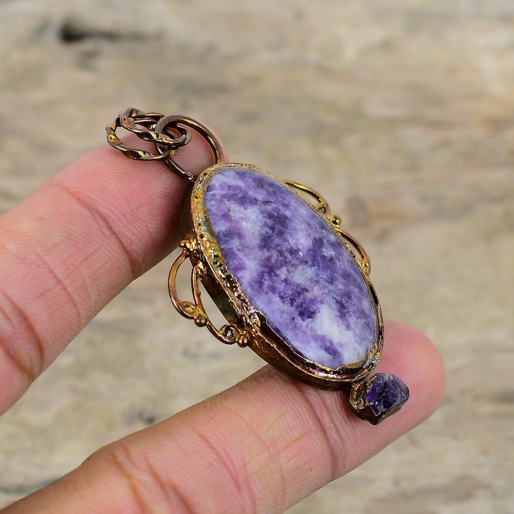 Lepidolite Pendant Electroformed Copper Pendant African Amethyst Rough Gemstone Pendant Handmade Boho Pendant Electroformed Jewelry For Gift