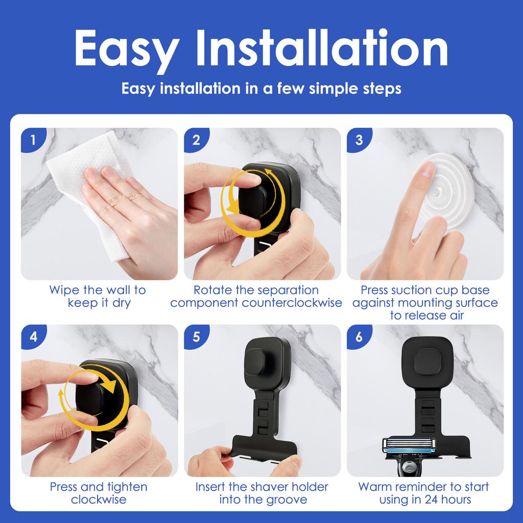 2Pcs Stainless Steel Suction Cup Shaver Holder Washroom Wall Mounted No Drilling Detachable Bathroom Shaver Hook Organizer