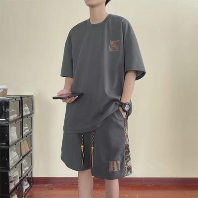 Men's Summer Trendy Bear Print Short-Sleeved Casual Sports Set