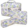 Gosect Makeup Bag, Large Quilted Cosmetic Bag, Big Floral Make Up Bag for Women Girls, Cute Cotton Makeup Bag Set, Flower Travel Toiletry Organizer