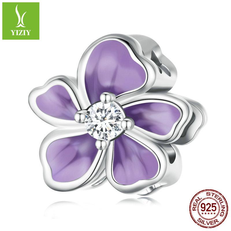 

Gradual Change Purple Flower Beaded S925 Sterling Silver, Elegant Flower Diy Bracelet Beads Loose Beads