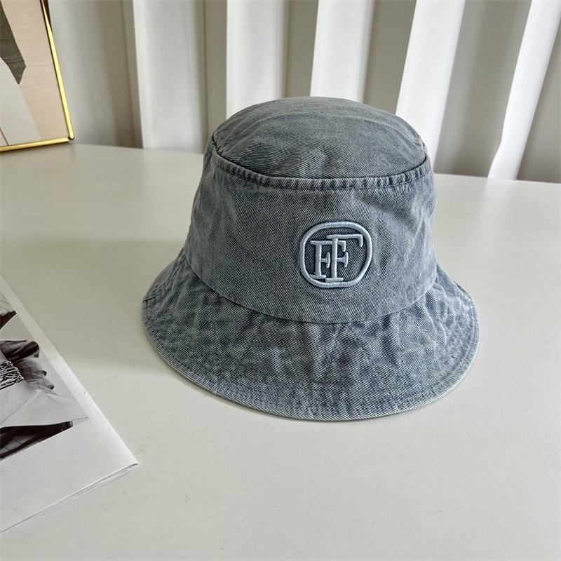 

Letter bucket hat embroidery versatile face small bucket hat big head circumference sun protection sunshade cowboy hat M（56-58cm） світло-синій колір