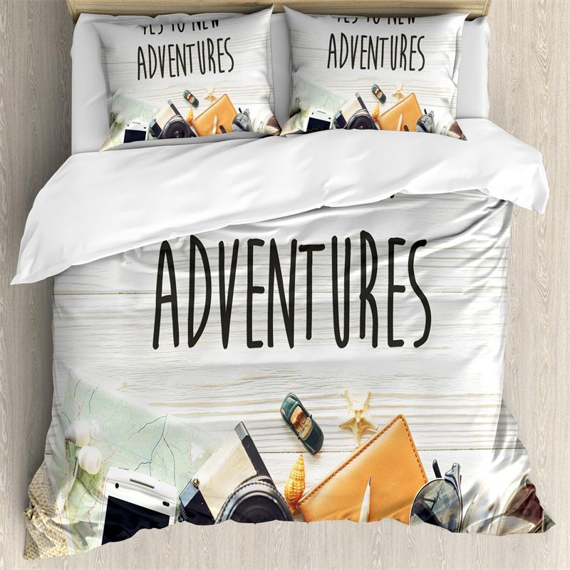Adventure Duvet Cover Marine Theme Adventure Motivational Words Bedding Set With Pillowcase Full King For Kids Adults Room Decor