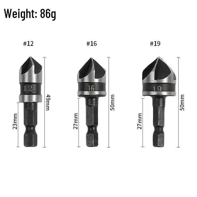Five-Flute Chamfering & Countersink Drill Bit Set for Woodworking