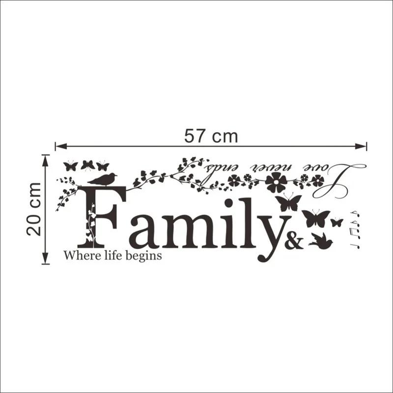Familie Kjærlighet Never Ends Sitat Vinyl Veggklistremerke Veggdekor Bokstaver Kunst Ord Klistremerker Hjemmeinnredning Bryllupsdekorasjon Plakat