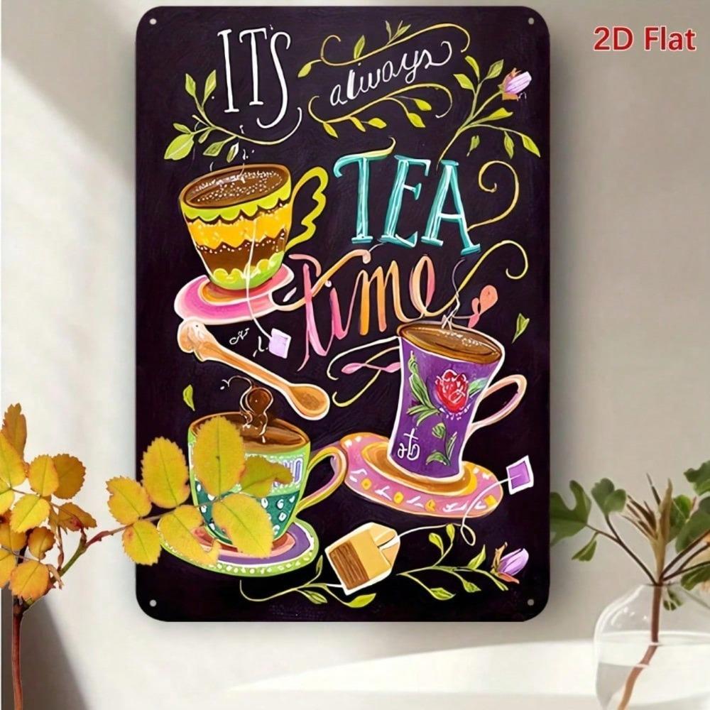 Vintage Floral Teacup Metal Plaque Rustic Wall Decor For Home Garden Cafe Christmas Hallway