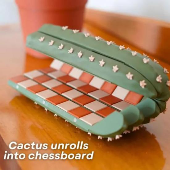 1/2 Sets Cactus Chess Game with Roll-up Chessboard Portable Travel 3D Printed Cactus Board Game Educational Chess Toy Decoration Plant Lovers Gift