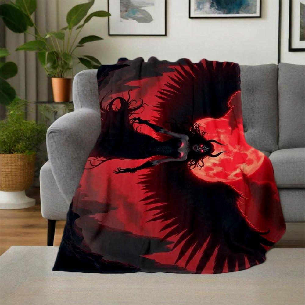 "Dark Fantasy Angel Wings Wall Art Print"Blanket Flannel Throw Blanket for Sofa, Bed, Travel, Camping, Office, Couch, Chair, And Bed Gift Fo