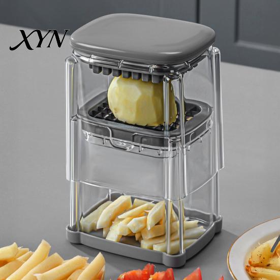 Gemüseschneider für Pommes Frites, mit Sichtbox mit großem Fassungsvermögen, Klingen aus Edelstahl, Lebensmittelzubereitungsschneider und Würfler, Schnellpressschneiden