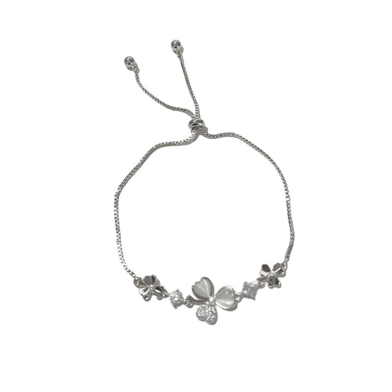 Women Luxury Niche Zircon Cat Eye Stone Petal Leaf Bracelet Fashion Jewelry