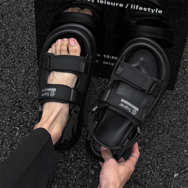 

Мужские сандалии на липучке, внешние тапочки, новые дышащие пляжные тапочки на толстой подошве, мужские шлепанцы 371231-J 38 чёрный