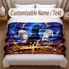 Horse Theme Soft Blanket Personalized Custom Name Text Print Warm Blanket Home Sofa Bedroom Decor