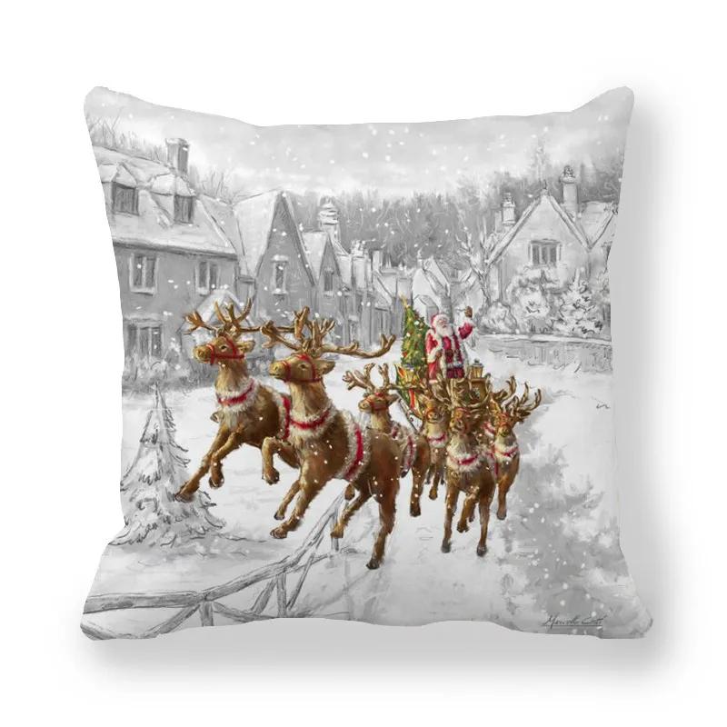 Merry Christmas  Decorations Printed Cushion Cover Home Living Room Sofa Decoration Square Pillowcase