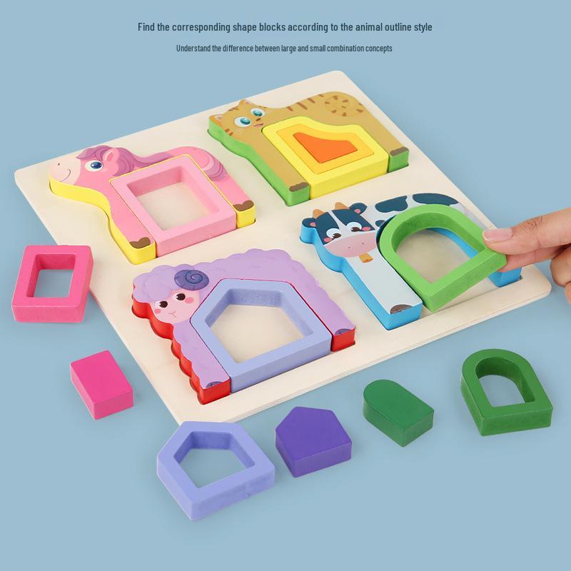 3D Animal Shape Matching & Color Training Puzzle Board for Kids