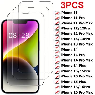 3 sztuki pełnego szkła hartowanego do iPhone'a 11 12 13 14 15 16 Pro Max 13 Mini folia ochronna na ekran do iPhone'a 14 15 16 Plus szklana folia