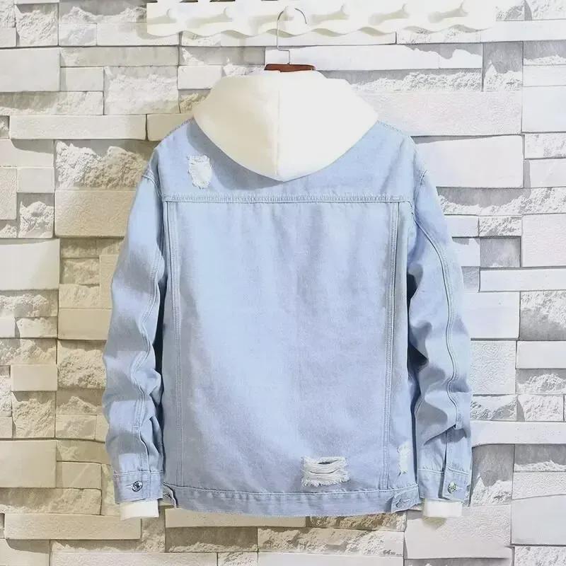 Men's Autumn Korean Style Light Ripped Denim Baseball Jacket - Trendy Washed Workwear for Spring and Autumn.