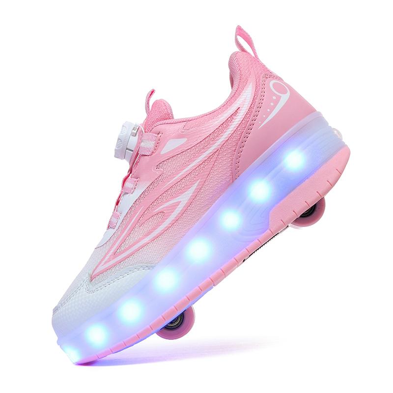 Scarpe da Skate per Bambini con Luce LED Sneakers Luminose Scarpe a Due Ruote per Ragazzi Ragazze con Ricarica USB