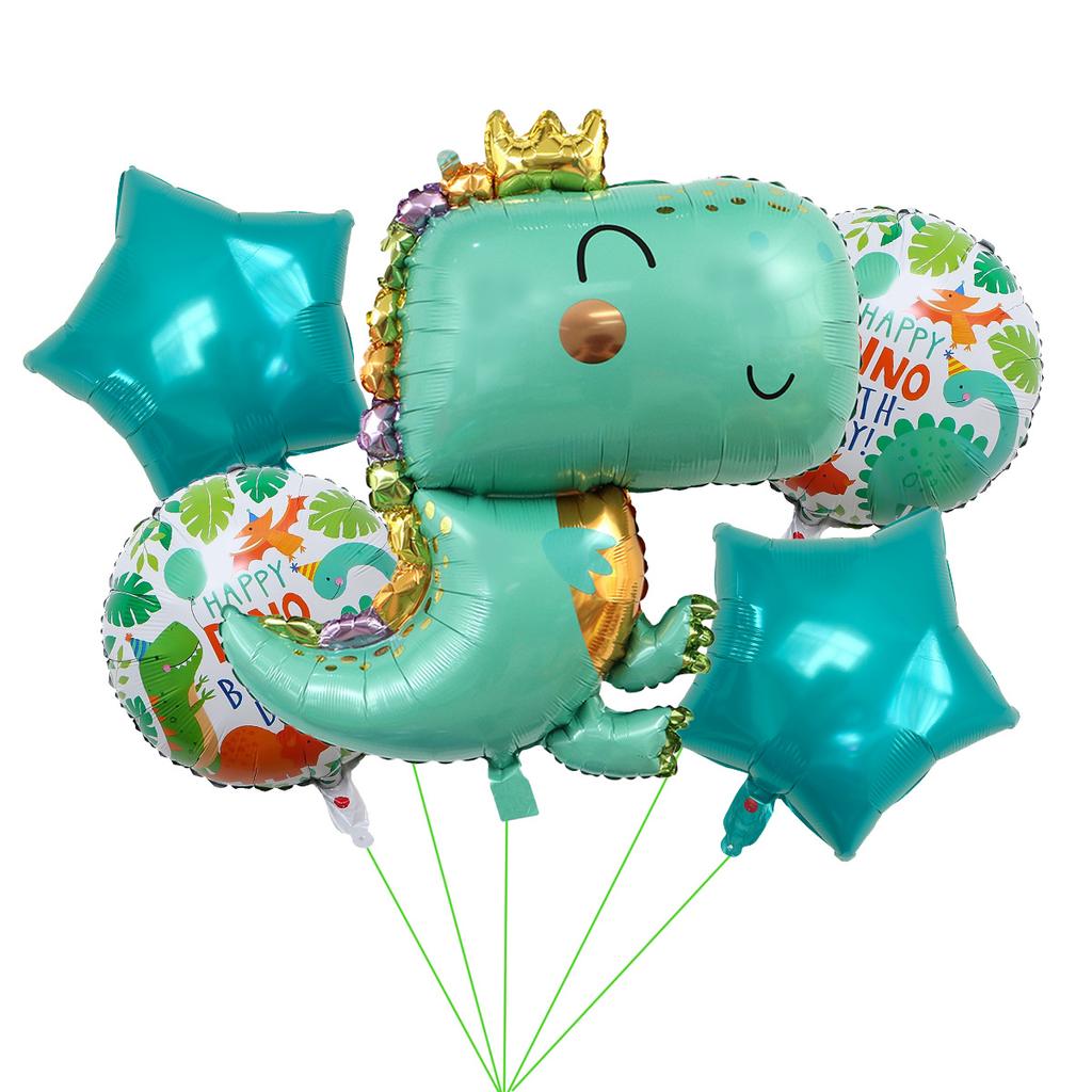5-Piece Dinosaur Aluminum Film Balloon Set Birthday Hat Dinosaur Tyrannosaurus Rex Children'S Birthday Party Decorative Balloon