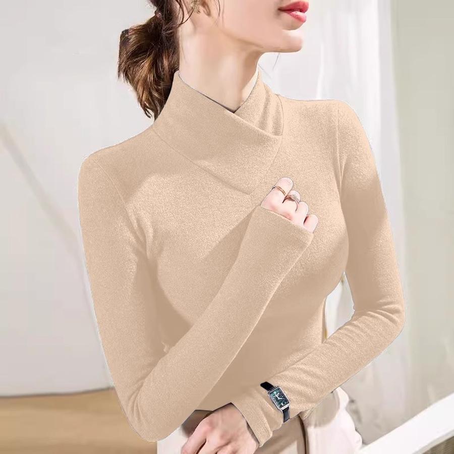 

Ribbed Crewneck Long Sleeve Base Layer Top for Women - Autumn Winter Fashion 3XL абрикосовий
