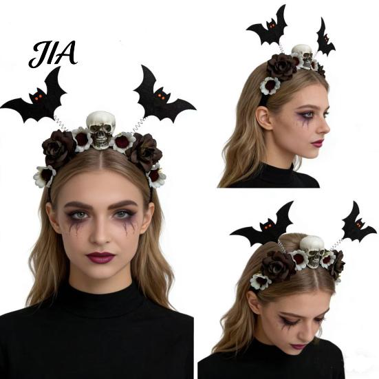 Comfortable Halloween Hairbands Flower Skeleton Bat Headband, Gothic Floral Skull Hair Bands, Spooky Decorative Cloth Headbands for Events Accessory,