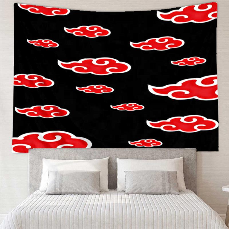 1PC Anime Red Clouds On Black Background K-pop music group Tapestry Accessories for Bedroom,Livingroom, dormitory Room Wall Decor Fan Birthday Gifts