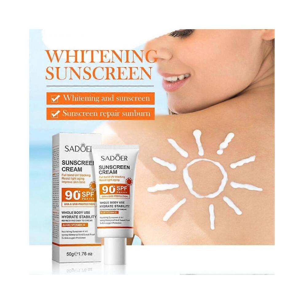 SADOER Anti-Aging Sunscreen Cream 90 SPF PA++++ - Waterproof Sweatproof Sunscreen for Face Body