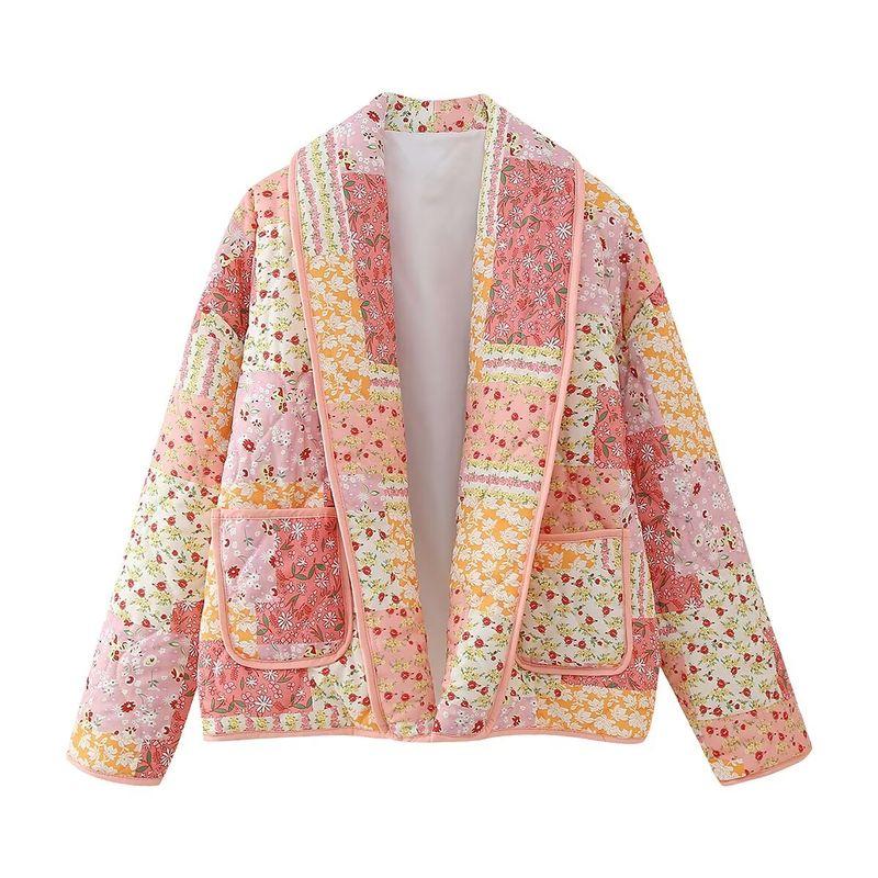 Kaslead New Arrival Women's Clothing Fashion Style Fashion All-Match V Neck Print Cardigan Cotton Coat Jacket