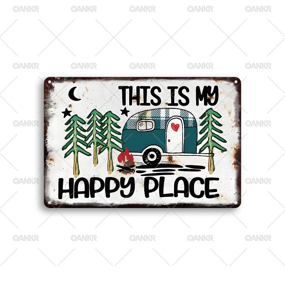 

Vintage Camping Poster Metal Tin Sign Ideal Gift This Is My Happy Place Metal Signs for Garden RV Art Decor Plaque Accessories 20x30cm