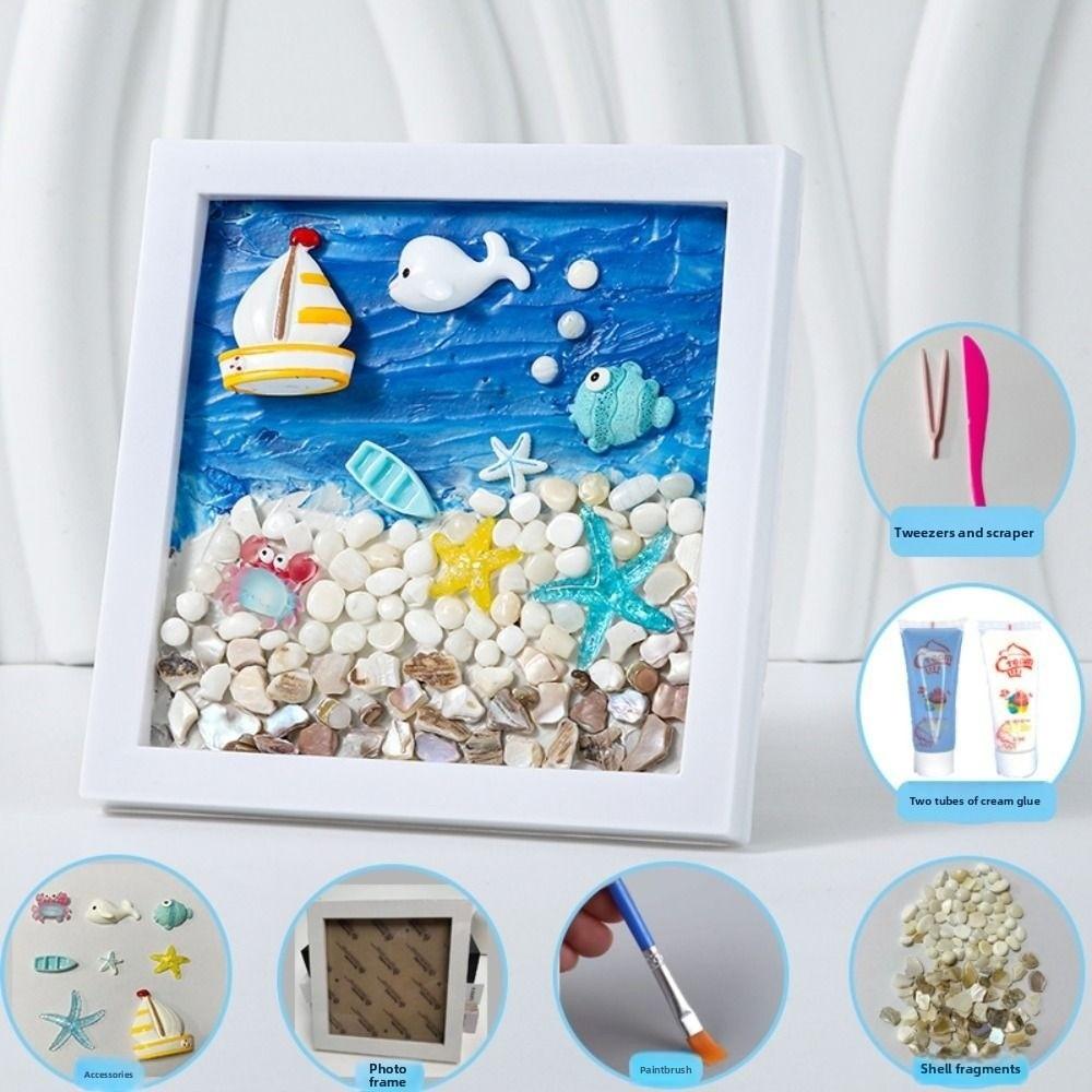 Wood Material 3D Ocean Scenery Painting Multicolor Photo Wood Frame DIY Photo Frame  Craft Projects