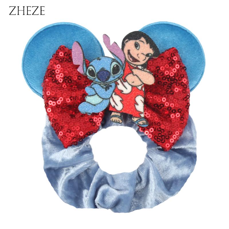 New Disney Mouse Ears Scrunchies Hairband Girl Ponytail Holder For Women Sequins Bows Headband  Women Trip DIY Accessories