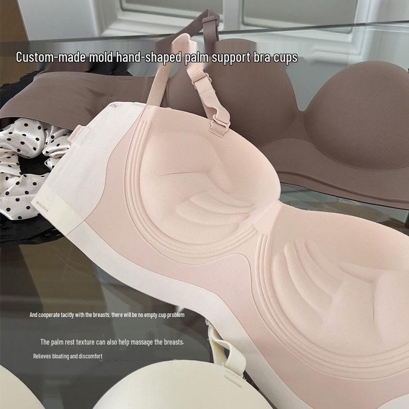 Seamless Round-Cup Strapless Bra for Small Busts with Gathering Palm Cup