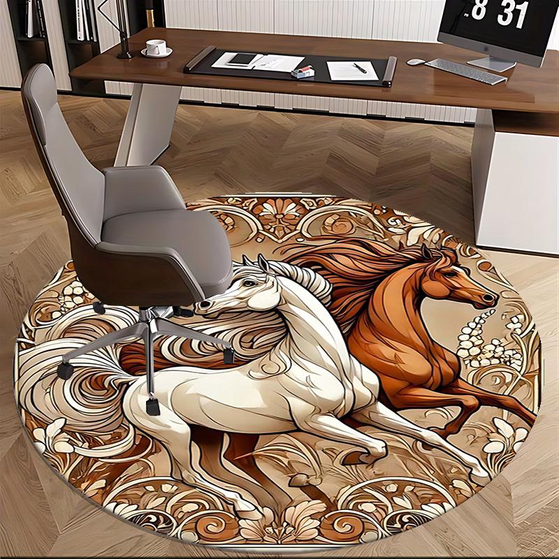 Horse Decor,Art Nouveau Pattern Chair mat Round Rug Office carpet, Non slip, Suitable for Living Rooms, Bedrooms decor.1205235a