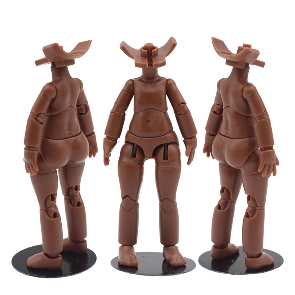 Niannyyhouse DOD Body 10.5cm Cat Hands and Feet Stretch Cord Model Movable Figure Body Compatible with GSC and 1/12 BJD Doll Heads (Coffee-A)