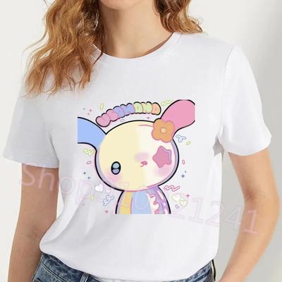 Bavlnené tričko s kreslenou grafikou zajačika Usahana pre ženy, štýl Harajuku Kawaii, roztomilá vtipná potlač, ležérny top s krátkym rukávom a okrúhlym výstrihom