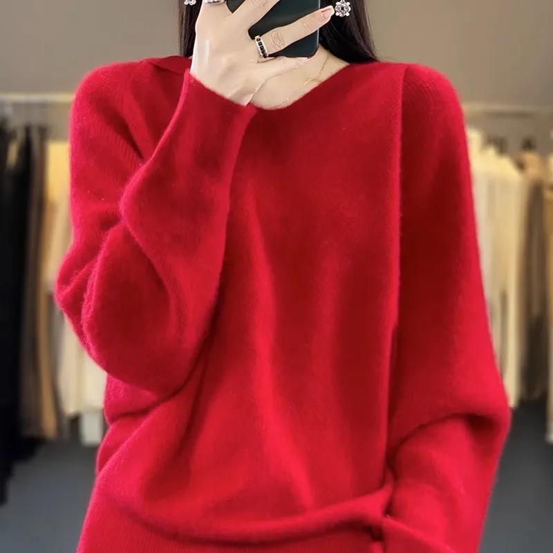 Podzimní zima top světlý dámský svetr ležérní mikina s kapucí vlněný dlouhý rukáv kašmírový pletený svetr