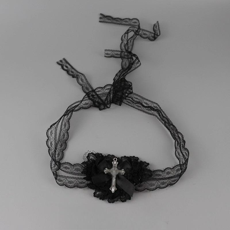 

Heart Shape Lace Cross Eye Mask Women Lolita Cosplay Eye Patch Gothic Heart Bow Lace Necklace Cosplay Punk Cosplay Accessories чёрный