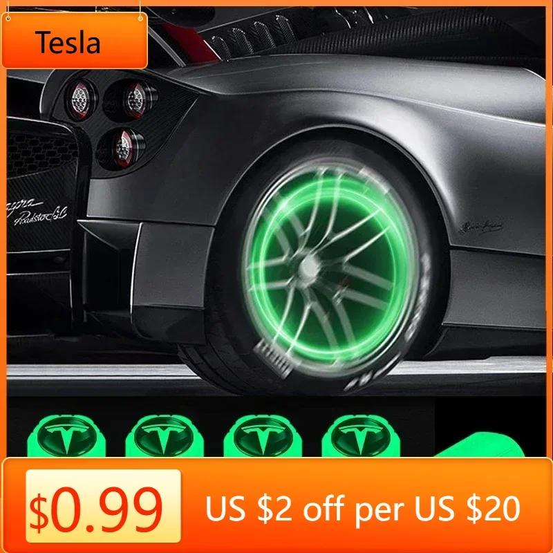 Bilklistermärke Tesla 4 st Däckventilhattar Nav Ljusande Ventil För Tesla modell 3 modell X Y-stil Roadster Tillbehör Dekorativ Goo