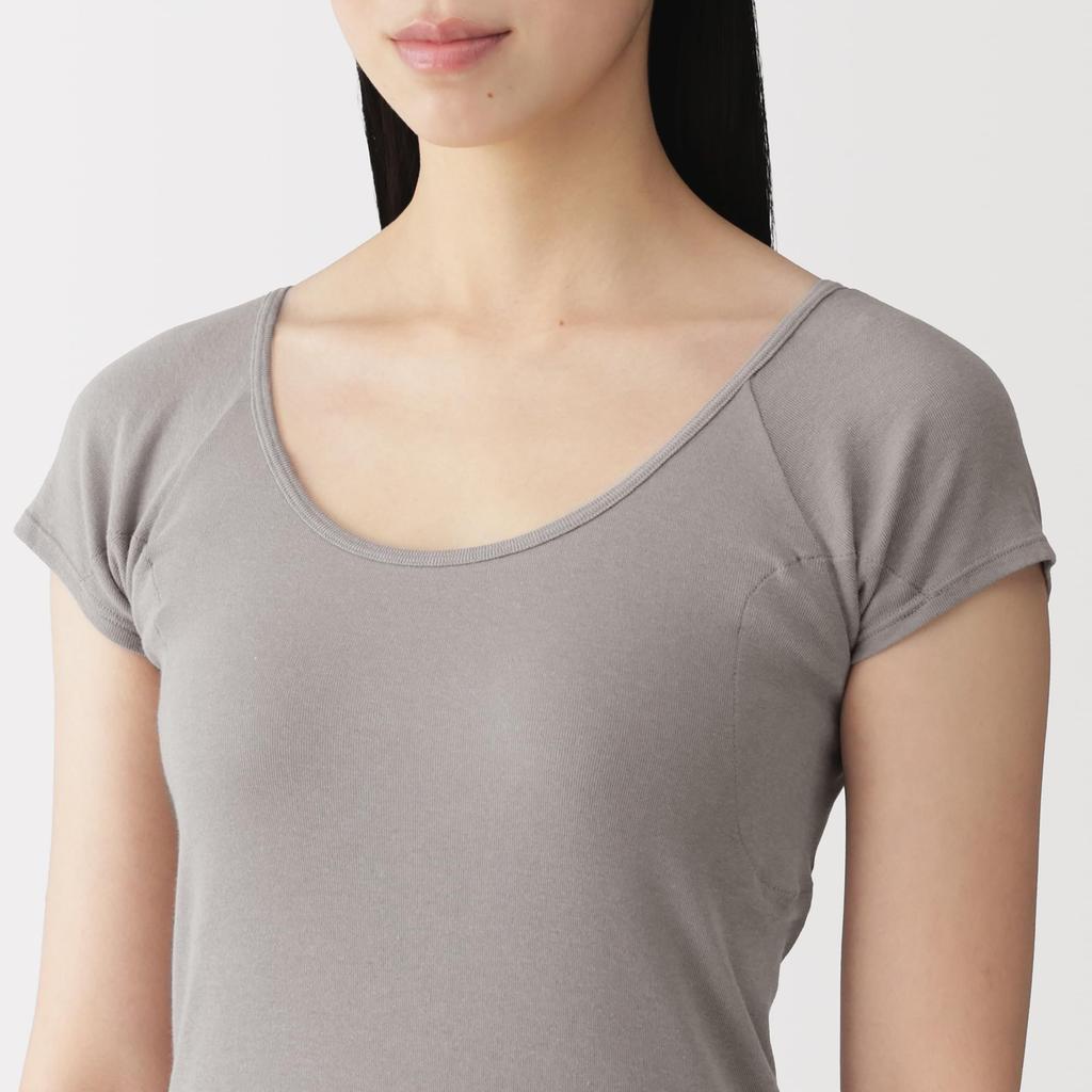 MUJI Light Cotton French Sleeve Top with Sand Size S Women's Sweat-Absorbing Pads, Beige, (FCC11A6S)