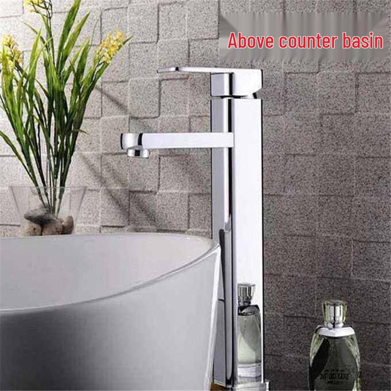 Artistic Basin Faucet: Elevated Single Hole, Dual Temperature Control for Bathroom Sink